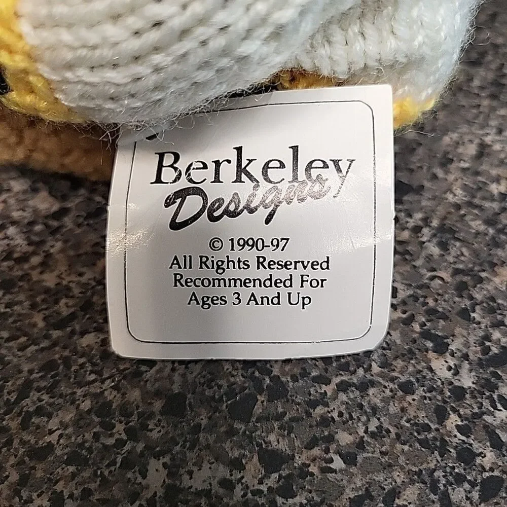 Vintage 1996 Berkley Designs Honey Bee Brown Bear with Knit Sweater Bee Decal